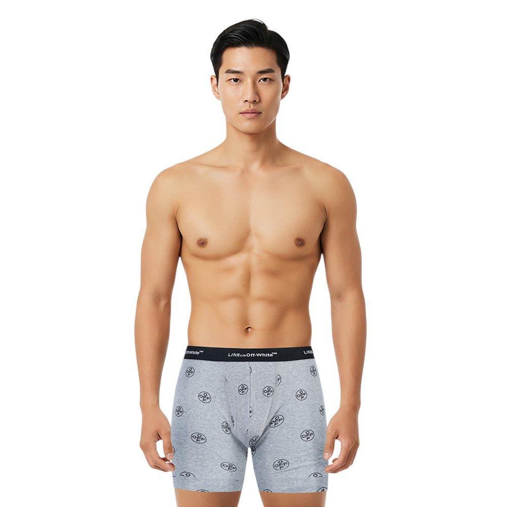 L/AB c/o Off-White Men's Horizontal AOP 6" Boxer Brief With Fly (3 Pack) - Black/White/Grey - BLACK/WHITE/GREY